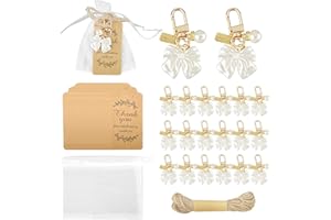Sekonow 20 Pack Pearl Bow Keychain Bridal Shower Favors, Wedding Party Favors with Kraft Tag Organza Bag Jute Rope, Thank You