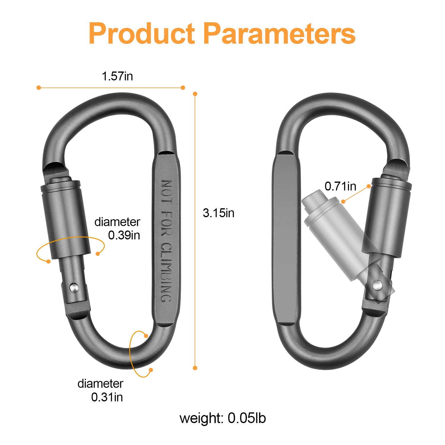 SENWOW Aluminum Alloy D-Ring High Strength Carabiner Key Chain Clip Hook For Camping Hiking (Not for Climbing)