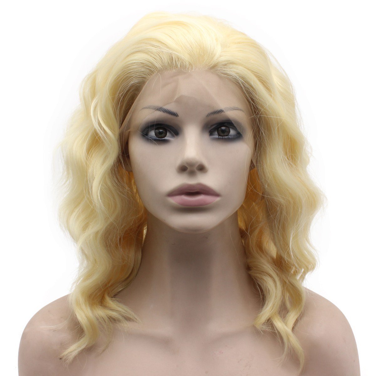 Medium Long Curly Synthetic Lace Front Light Blonde Natural Stylish Curl Wig