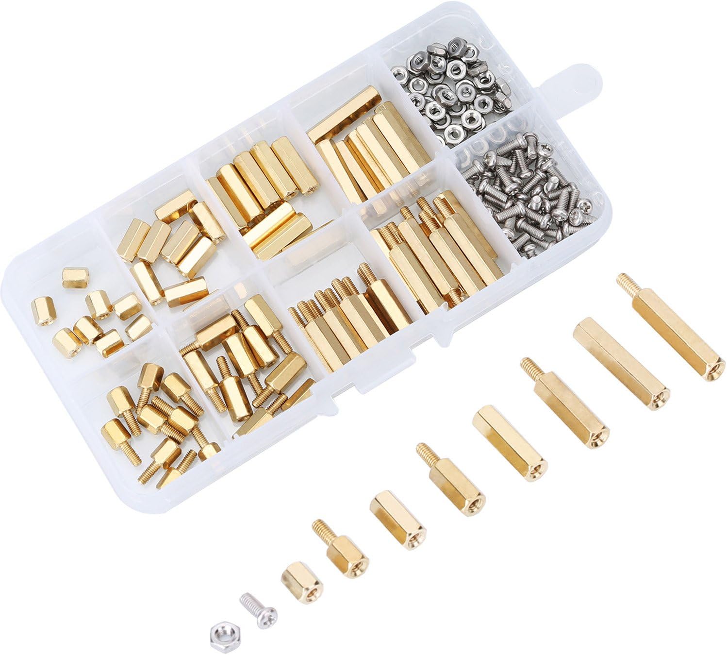 180 Pieces M2.5 Male Female Hex Brass Spacer Standoff Screw Nut