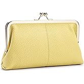 mpeak filters Vintage Kiss Lock Wallet for Women, Genuine Leather Multi-card Slots Card Holder Clutch Purse Travel Wallet (Yellow)