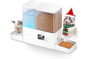 Rojeco 36Cups/8.5L Pet Automatic Cat Feeder and Gravity Water Dispenser,Stainless Steel Bowls 2-in-1 Set Large Capacity 5L Food Feeder and 3.5L Water Fountain for Cats,Pets,Small Dogs,Puppies,Kittens