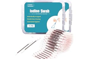 HUNWEY 150 Individually Wrapped- Iodine Cotton Swabs Solution Filled| First Aid Swabsticks for Nasal Ears Bruise Travel
