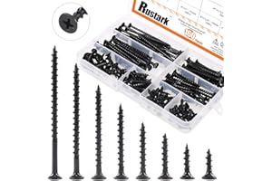 Rustark 160-Pcs #7 Coarse Thread Drywall Screw with Phillips Drive Black Oxide Finsh Bugle Head Wood Screws Assortment Kit Ideal for Drywall Sheetrock