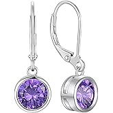 YL 925 Sterling Silver Solitaire Dangle Drop Earrings Round Cut Created Amethyst Leverback Earrings Jewelry for Women