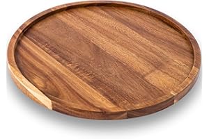 Serving Board, 14 Inch Round Wooden Tray, Rustic Charcuterie Boards, Easy to Clean Serving Platter for Cheese Snack Cookie De
