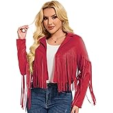 ATAMET Women's Faux Suede Leather Coats For Women Trendy Fall Western Fringe Jacket Tassel Motorcycle jacket Halloween