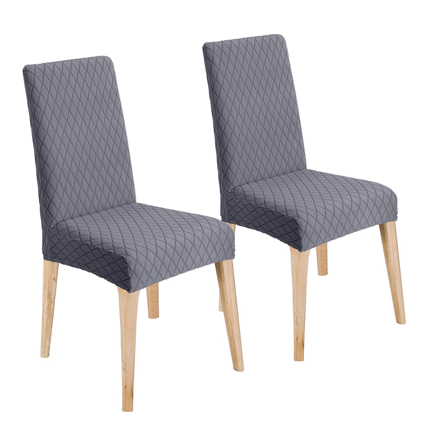 LANSHENG Chair Covers, Stretch Dining Chair Protector Slipcovers Jacquard, Elastic Removable Washable Chair Seat Cover for Dining Room Kitchen Banquet Restaurant Home (Grey, Set of 2)