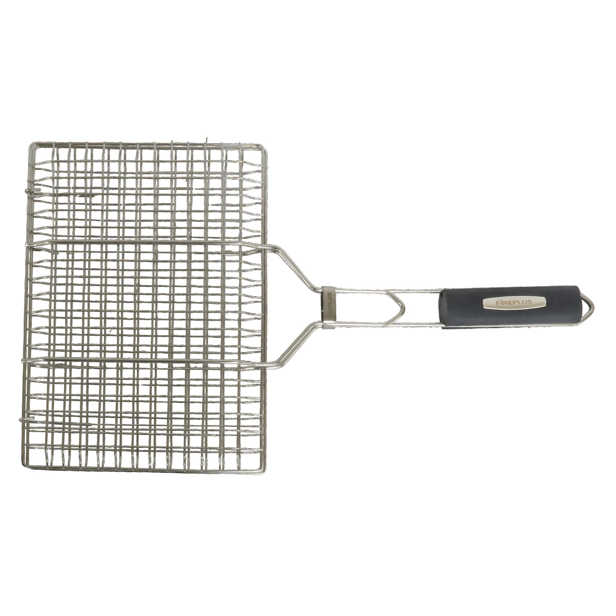 Amig - Fireplus Cooking Grate | Double Metal Grill for Grilling | Made of Stainless Steel | with Non-Slip Rubber Handle | with Safety Lock | Dimensions: 32 x 21.5 cm