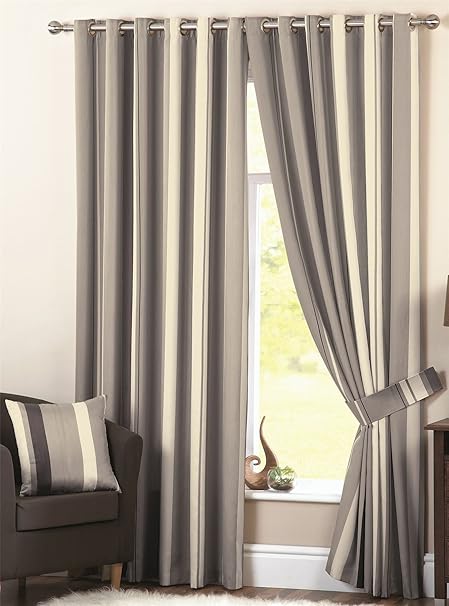 Wilson Striped Lined Curtains 90 X 90 Charcoal Grey Cream Ash