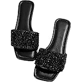 GORGLITTER Women's Sparkly Jeweled Flat Sandals Dressy Open Toe Glitter Shiny Slippers Slip-on Shoes
