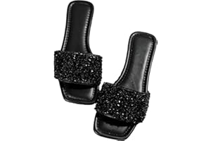 GORGLITTER Women's Sparkly Jeweled Flat Sandals Dressy Open Toe Glitter Shiny Slippers Slip-on Shoes