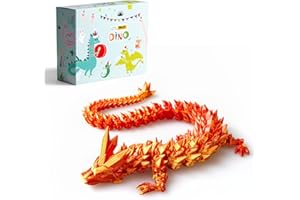 LEWELLRY 3D Printed Dragon Toys, 3D Printed Fidget Toys, Dragon Fidget Toy, Articulated Dragon, Home Office Decor Executive Desk Toys (Red-Yellow)