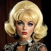 Siudus Blonde Vintage Curly Cosplay Wigs for Women Bouffant Beehive 50s 60s Retro Costume Hair Wig with Bangs for Halloween Party Use