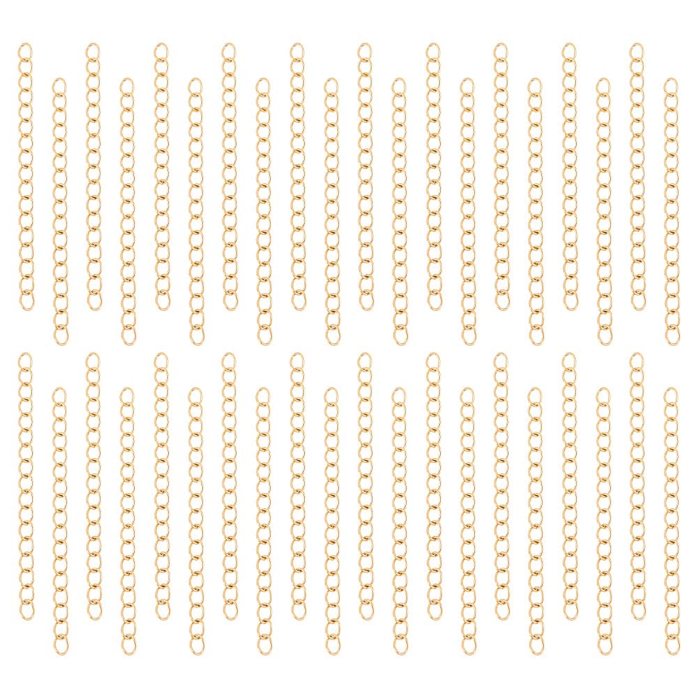 UNICRAFTALE 100 Strands 47mm Golden Chain Extenders Stainless Steel Necklace Bracelet Anklet Extender Chain Set Metal Chains Accessories for Necklace Jewelry Making Supplies