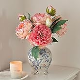 Vintage Blue and White Ceramic Vase, Classic Decorative Porcelain Flower Vase for Centerpiece Living Room Table Shelf, Chinoiserie Country Decor