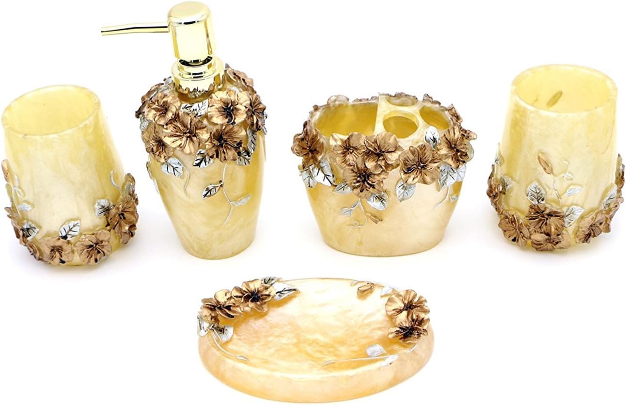 Amazon Com Jynxos 5 Pieces Bathroom Accessory Set With Butterfly With Flowers Ensemble Resin Sanitary Ware Home Decor Bath Ideas Home Gift Home Kitchen