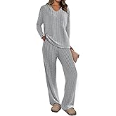 PRETTYGARDEN 2 Piece Sets for Women Fall 2025 Soft Comfy Lounge Long Sleeve Pajamas Set Knit Postpartum Pj Outfits Clothing