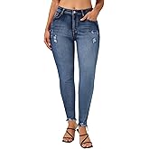 roswear Skinny Jeans for Women Mid Rise Ripped Stretchy Denim Pants Trendy Slim Fit Distressed Jeans