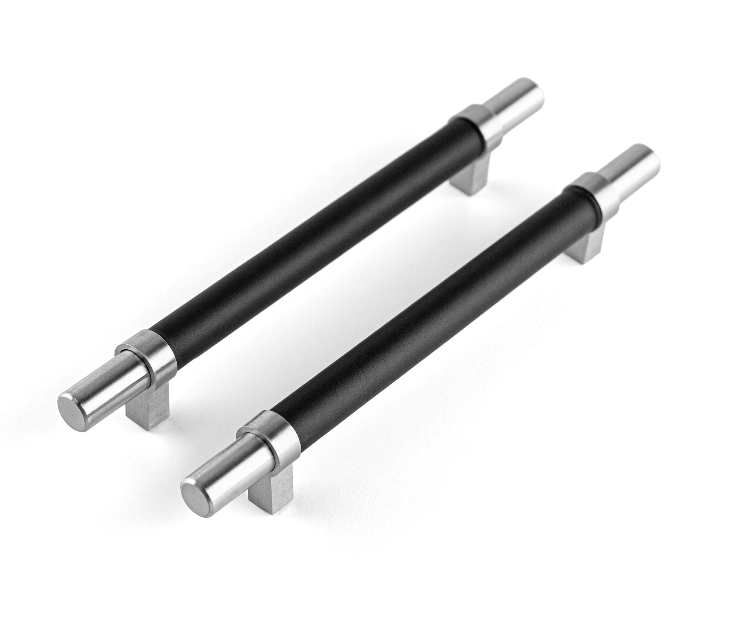 Brute Strength - Furniture Handles - Steel & Full Grain Leather - Silver & Black - Pack of 12-200 mm - 160 mm - Cabinet Handle Door Handle for Kitchen Bathroom Cabinets Dresser Wood
