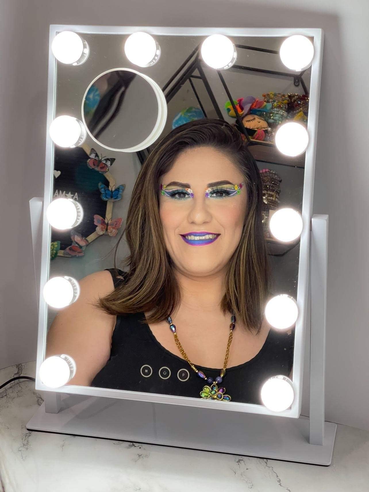 Vanity Mirror with Lights,Lighted Vanity Mirror with 12 Dimmable Bulbs for Dressing Room & Bedroom,3 Color Lighting,Modes Detachable 10x Magnification 360°Ratation