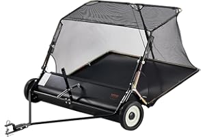 VEVOR 52-inch Lawn Sweeper Tow Behind, 26 cu.ft. Large Pull Behind Grass Sweeper, Heavy Duty Leaf & Grass Collector with Dump