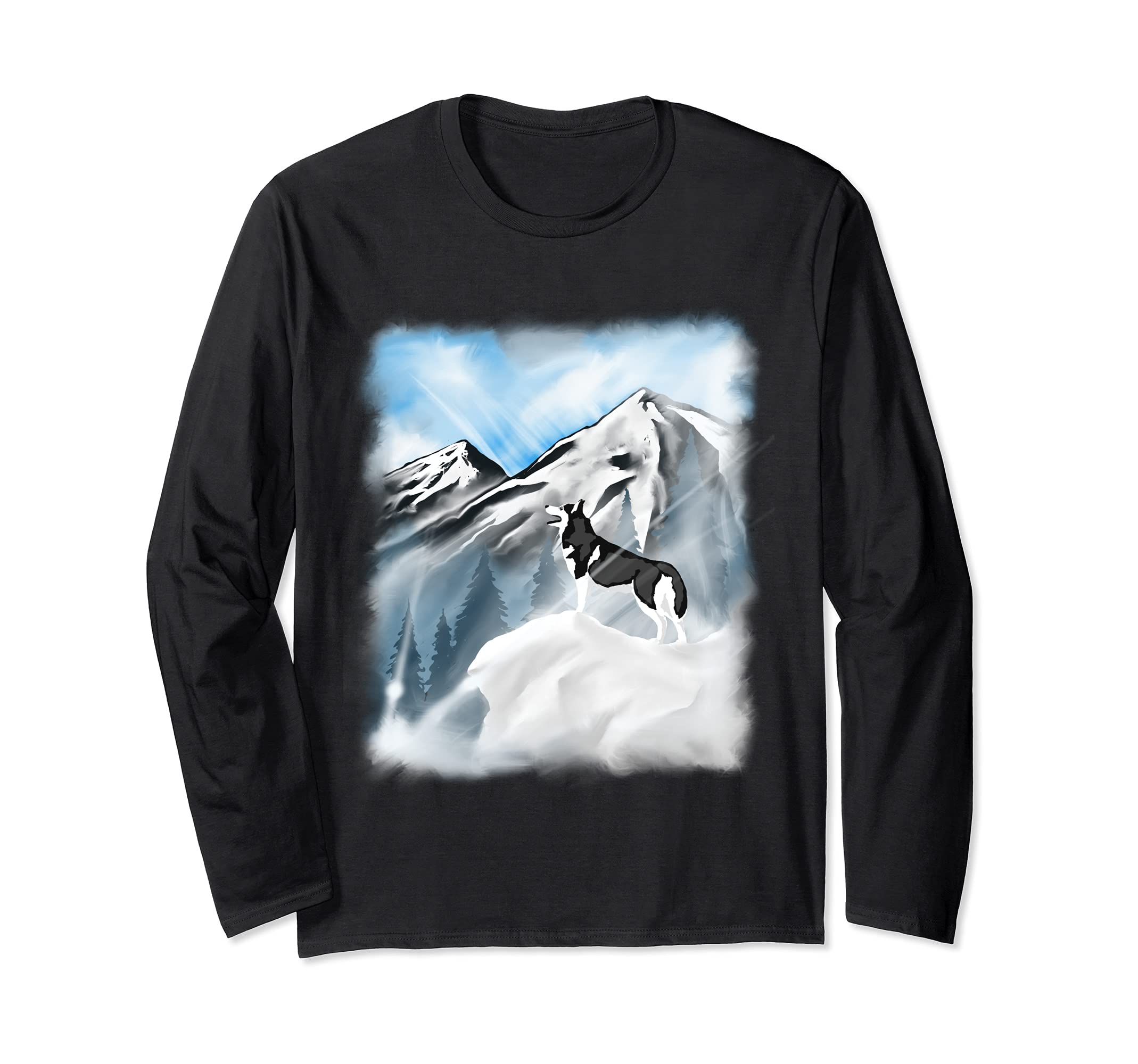 Mountains Siberian Husky Dog Long Sleeve T-Shirt