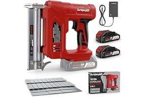 SundpeyPRO 21V Electric Nail Gun - 18GA Cordless 2 in 1 Brad Nailer Kit - 2 Firing Modes Battery Powered Stapler Set with 2 2.0Ah Battery & 600 Nails & 2000 Staples for Home Upholstery Carpentry DIY