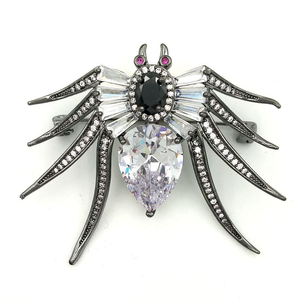 DREAMLANDSALES Antique Baguette Cut Eight-Legged Pear & Oval Body Black Spider Brooch Pin Insect Costume Jewelry