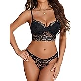Avidlove Lingerie for Women Lace Strappy Underwear V Neck Bra and Panty Sets 2 Piece Bralette Outfits