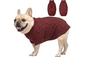 IKIPUKO Large Dog Sweater, Pet Christmas Clothes for Big Dogs, Classic Dog Knit Sweater, Fall Dog Turtleneck, Easy On Dog Sweater with Harness Hole, Warm Dog Holiday Sweater for Dachshund, Frenchie, Red L
