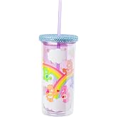 Silver Buffalo Care Bears Tenderheart, Plastic Cold Cup, 20oz | Good Luck and Friend Bear, Grumpy, Tall, Rhinestones Lid, Straw, Love-A-Lot, 0.59 Liters