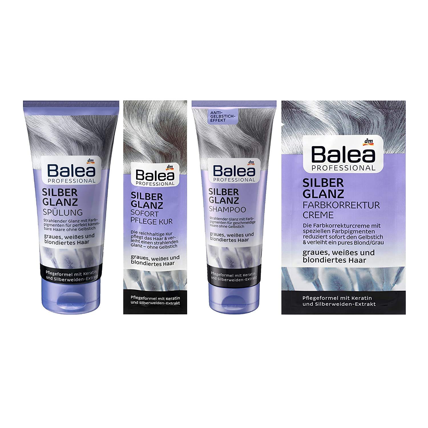 Balea Professional Silver Shine Set Shampoo 250 ml Conditioner 200 ml Care Treatment 20 ml Colour Correction Cream 20 ml