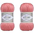 Alize Diva Yarn Hand Knitting Yarn 100% Microfiber Acrylic Yarn Alize Diva Silk Effect Thread Crochet Art Lace Craft Lot of 2 skeins 200gr 767 yds (619-Coral)