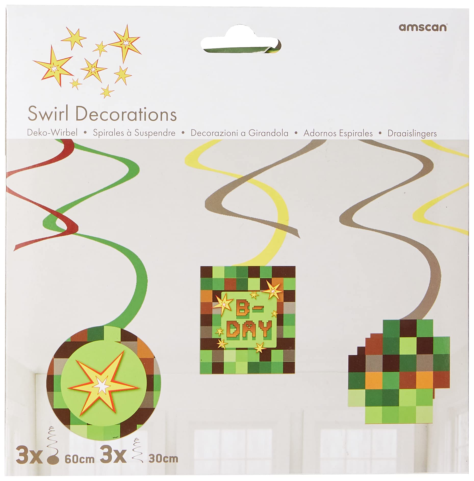 Amscan 9912919 - TNT Pixel Party Paper Hanging Swirl Decorations - 6 Pack