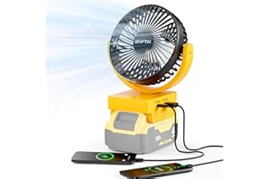 DINFTIN Powered Cordless Fan for Dewalt 18V 20V Lithium-Ion Batteries - Compatible with DCB Series, 3-Speed Control, USB & Type-C Charging for Jobsite, Camping etc (Battery Not Included)