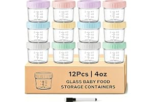 12 Pack Glass Baby Food Containers 4 oz Glass Baby Food Jars with Lids Baby Food Maker Small Baby Food Storage Containers Microwave Dishwasher Freezer Safe 100% Leak Proof BPA Free Reusable