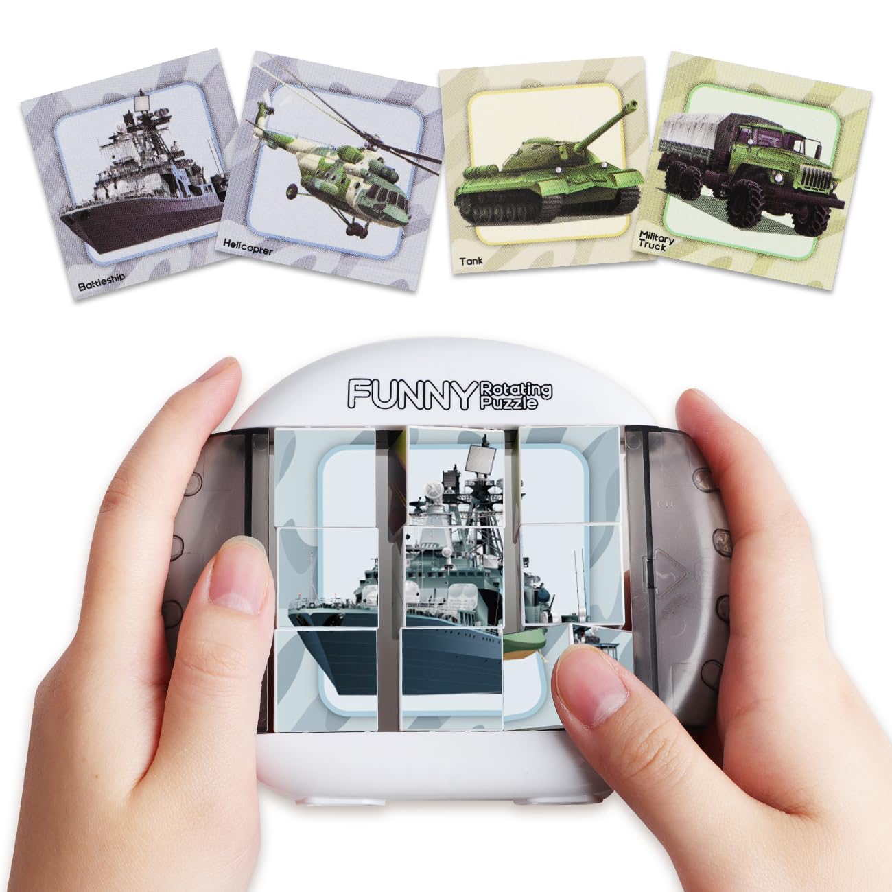 Fullware Rotating 3D Puzzle for Kids 3 4 5 6 7 Year Old, 4 Puzzles in 1, Handheld Fidget Toys for Travel, Cars & Plane, Fine Motor Skills Developing, Educational Game for Boys & Girls Ages 3+ Warship