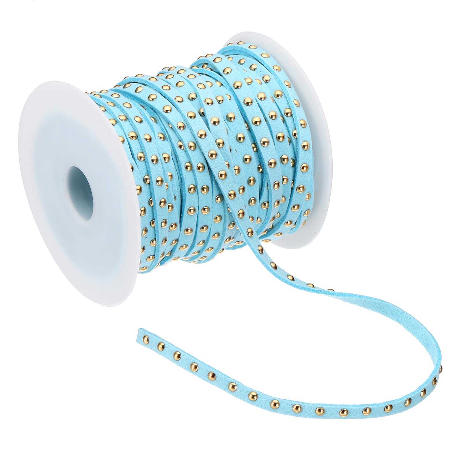 PATIKIL 65.6ft Studded Faux Suede Cord Rope for Jewelry Making, 5mm Micro Fibre Flat Leather Lace Beading String Ribbon with Rivets, Lake Blue Golden