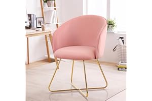 Furniliving Velvet Vanity Chair with Back, Modern Accent Chair for Vanity, Upholstered Makeup Stool Chair for Bedroom, Living Room, Dressing Room, Pink