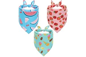 SCIROKKO Hawaii Dog Bandanas 3 Pack - Cute Fruit Print Dog Summer Soft Triangle Scarf Bibs, Durable Pet Kerchiefs Accessories for Dogs Cats Spring, Ice Cream Strawberry Watermelon