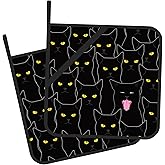 Gearsly Pot Holder Set of 2,Black Cat Cute Kitchen Heat Resistant Potholder for BBQ Cooking Baking,Food Hot Pat for Women Men Kitchen Wear