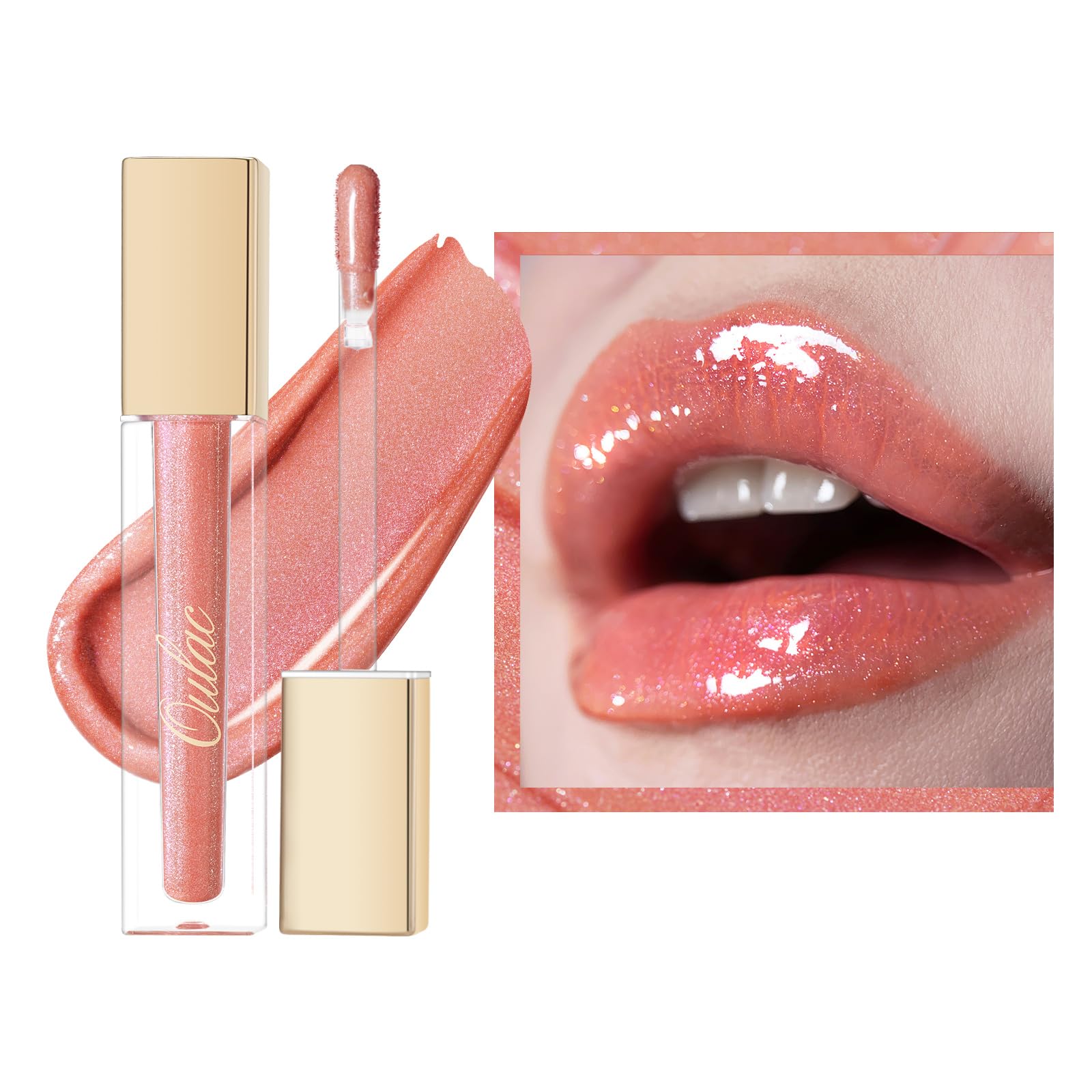 Oulac Peach Lip Gloss High-shine Moisturizing Lip Gloss Oil Colorful Shade Liquid Lipstick Non-stick Cup Glitter lipstick Lip Tint Reduce Fine Lines Lip Glaze For Dry Lip C18