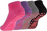 Dacitiery Non Slip Yoga Socks 4 Pairs Gripped Pilates Ballet Hospital Black Gray