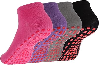 Dacitiery Non Slip Yoga Socks 4 Pairs Gripped Pilates Ballet Hospital Black Gray
