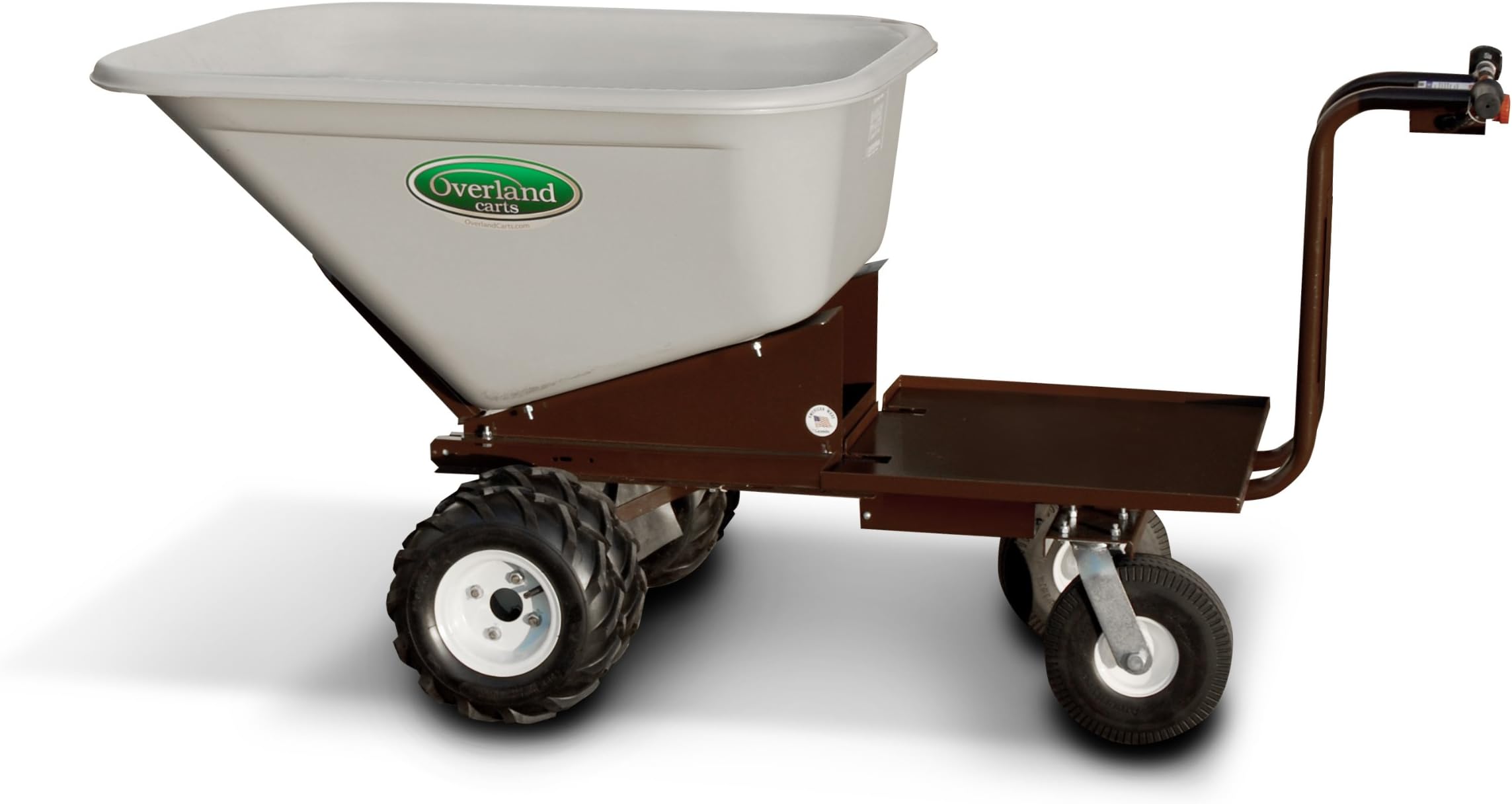 Overland Carts Heavy-Duty Powered Dump Cart with 10-Cubic-Foot Hopper and 27-Inch Steel Tray on 44-Inch Chassis, 750-Pound Capacity