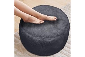 Yxzhyaba Unstuffed Ottoman Pouf Cover,Round Faux Fur Foot Stool, 20"x20"x12" Fuzzy Chair, Floor Bean Bag(No Filler),Foot Rest with Storage for Living Room, Bedroom, Office, Dark Grey Cover ONLY