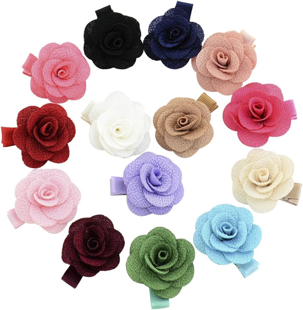 Miaoo 14PCS Flowers Rhinestones Pearls Kids Hair Bows Clips for Girls Babies Toddlers