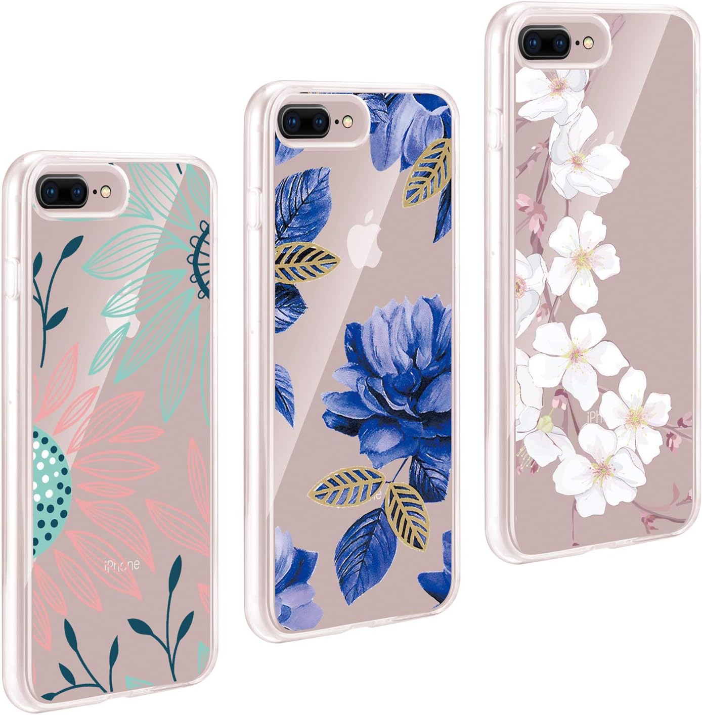 iPhone 8 Plus case,iPhone 7 Plus Case,ivencase [3 Pack] Clear Crystal Cute Flower TPU with Protective Bumper Back Cover for Apple iPhone 7 Plus iPhone 8 Plus,Soft Flexible Shock Absorbtion