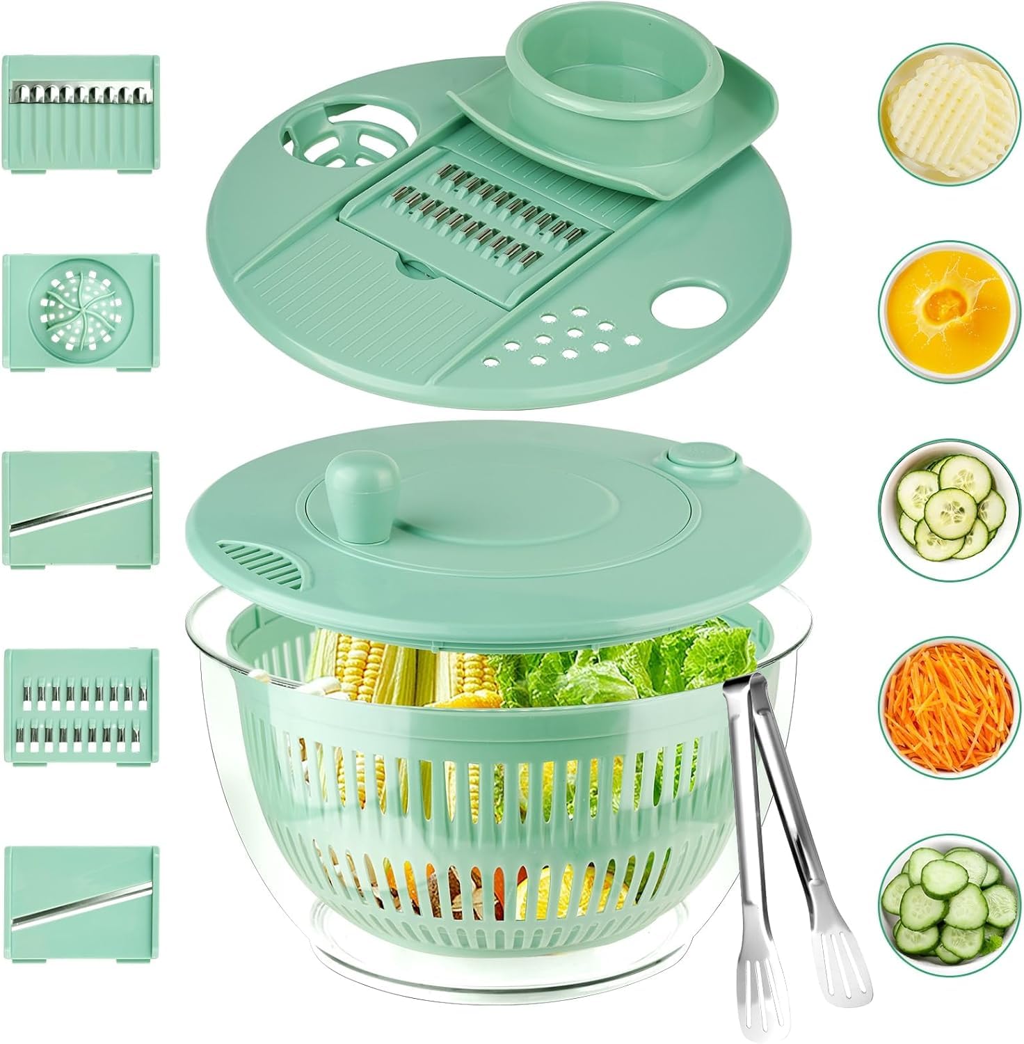 Photo 1 of *MISSING PARTS UNKNOWN*
YUANYE Salad Spinner Large, 3 IN 1 Vegetable and Fruit Washing Bowl with Strainer, Lettuce Spinner with 5 Blades Slicer, Egg Yolk Strainer, Bowl for Efficient Salad Preparation, 5.3 Qt?Green?